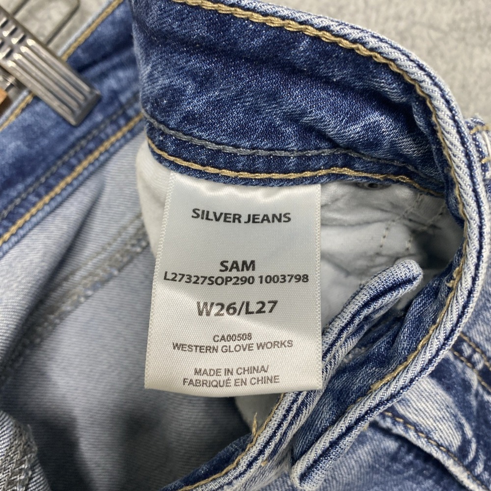 Silver Jeans Sam Boyfriend Women 26x27 Blue Denim Mid Rise Distressed Grunge - Picture 6 of 11